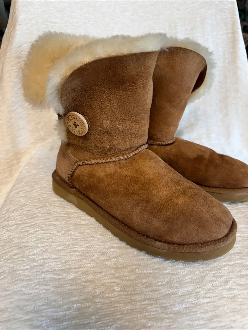 UGG Women's Brown Shearling Button Short Boots